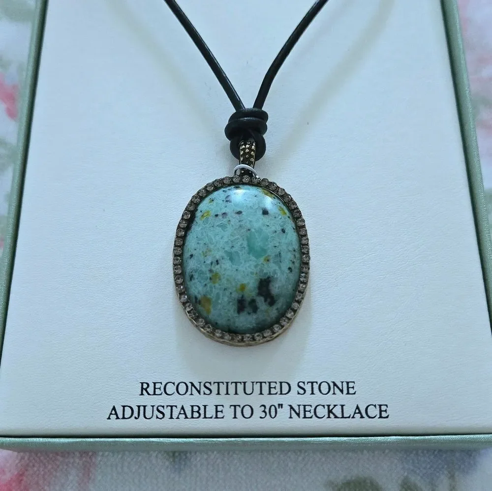 Atterri🛬 Reconstituted Stone on a Black🖤 Waxed Cord Necklace - NIB
